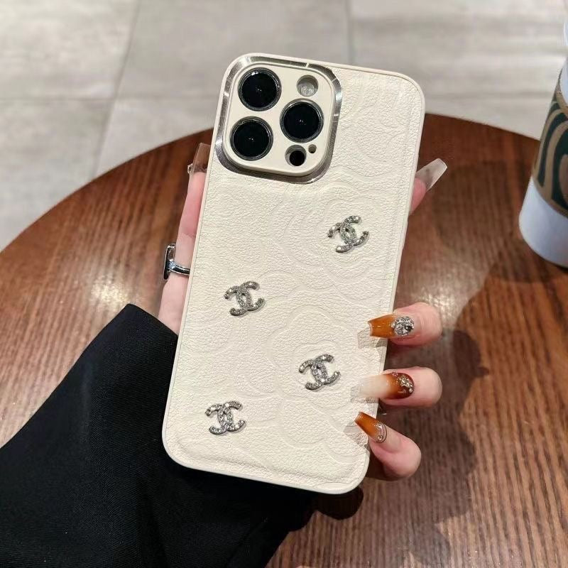 Camellia Embossed Leather iPhone Case