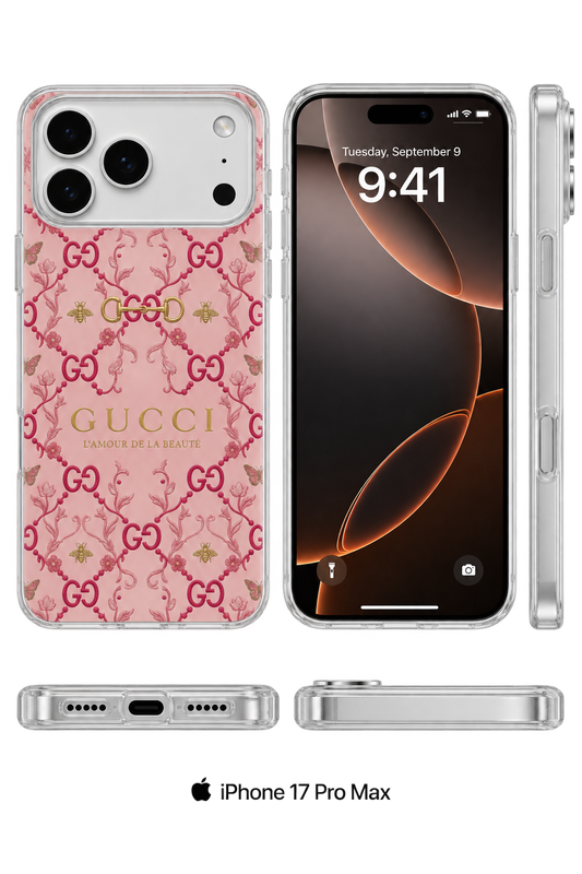 Pink Floral Bow Luxury Phone Case – Elegant Gold & Rose Design