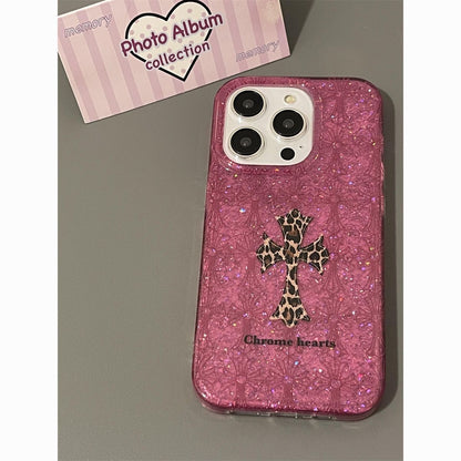 Leopard Cross Glitter iPhone Case