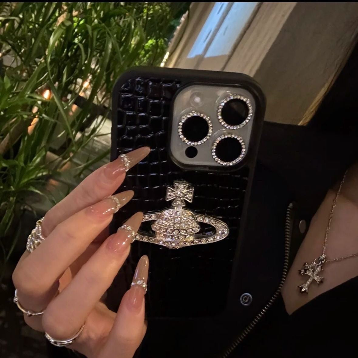 Crystal Emblem Crocodile Embossed Textured Protective iPhone Case