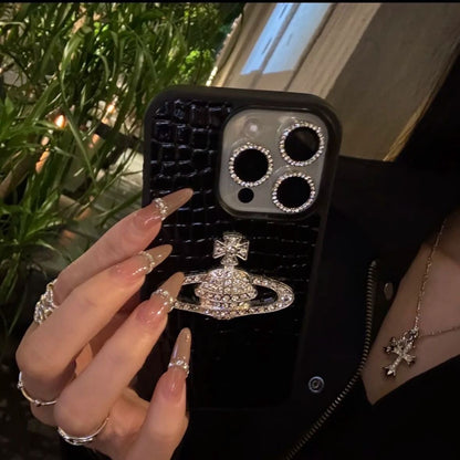 Crystal Emblem Crocodile Embossed Textured Protective iPhone Case