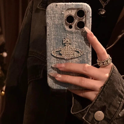 Crystal Orb Embellished Denim iPhone Case