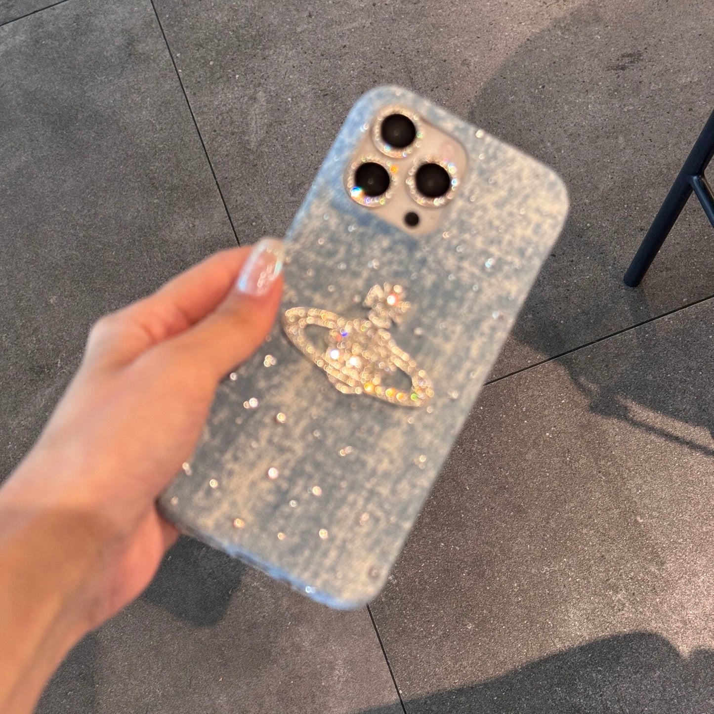 Crystal Orb Embellished Denim iPhone Case