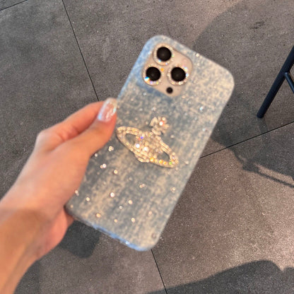 Crystal Orb Embellished Denim iPhone Case