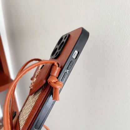 YS Leather Crossbody Wallet iPhone Case – Luxury Woven Card Holder Strap Cover
