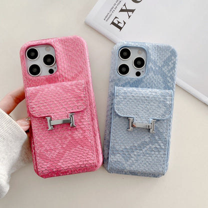 H Python Leather Wallet iPhone Case – Luxury Card Holder Protective Cover