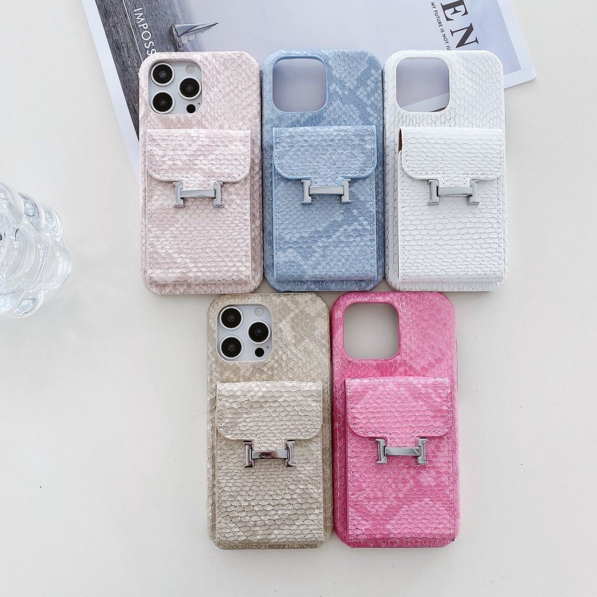 H Python Leather Wallet iPhone Case – Luxury Card Holder Protective Cover