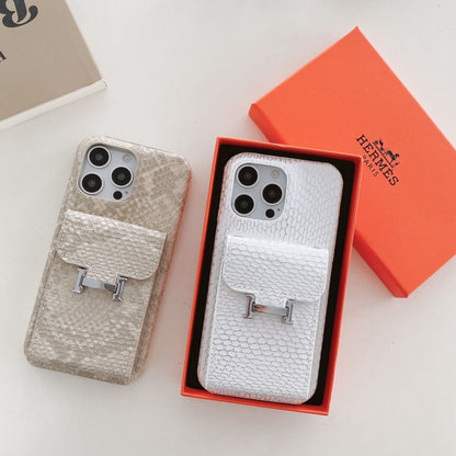 H Python Leather Wallet iPhone Case – Luxury Card Holder Protective Cover