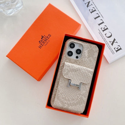 H Python Leather Wallet iPhone Case – Luxury Card Holder Protective Cover