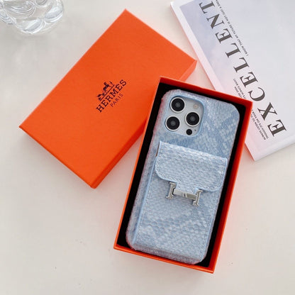 H Python Leather Wallet iPhone Case – Luxury Card Holder Protective Cover
