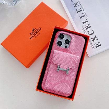 H Python Leather Wallet iPhone Case – Luxury Card Holder Protective Cover
