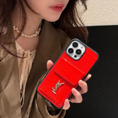 Y Crocodile Leather Wallet iPhone Case – Luxury Card Holder Protective Cover