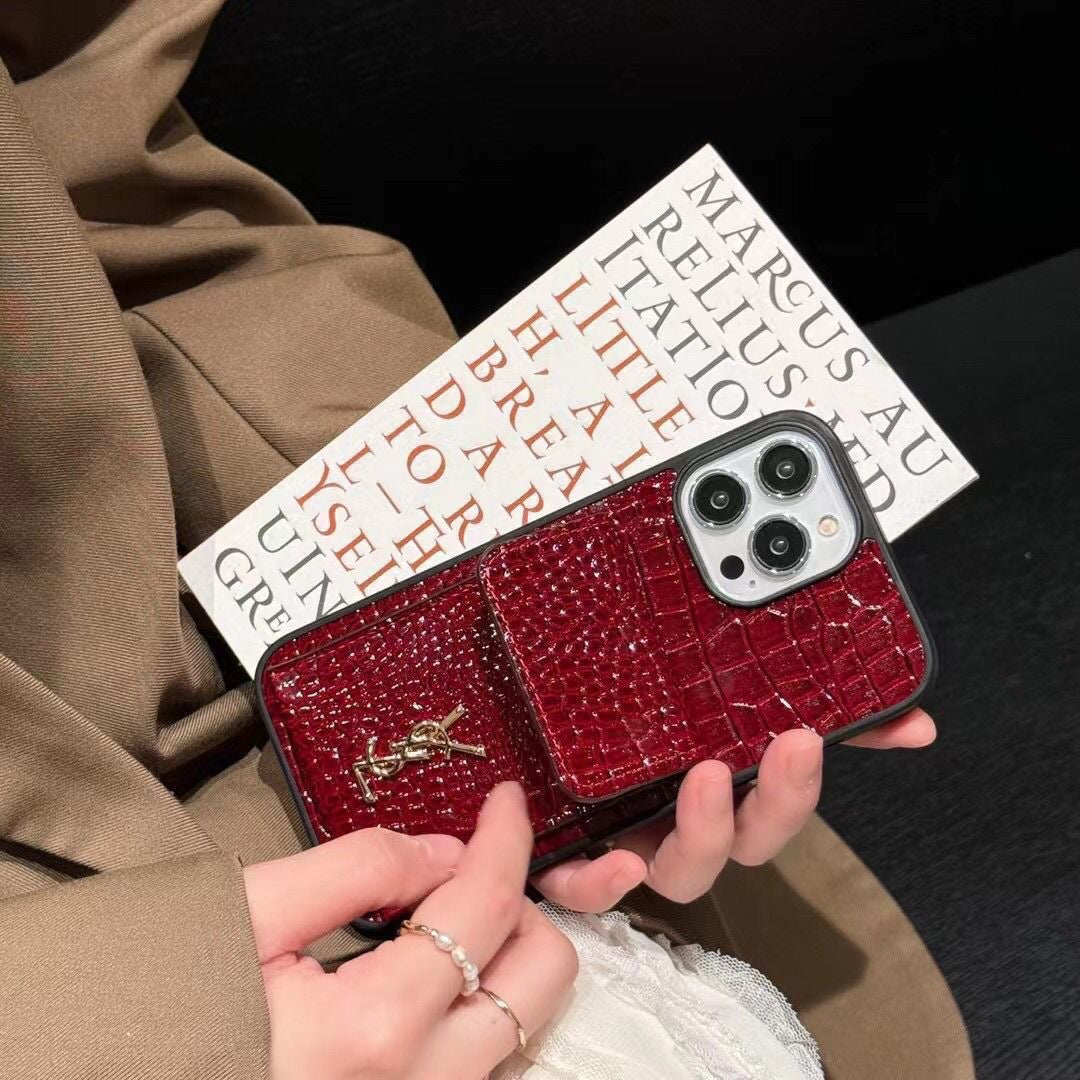 Y Crocodile Leather Wallet iPhone Case – Luxury Card Holder Protective Cover