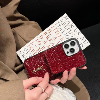 Y Crocodile Leather Wallet iPhone Case – Luxury Card Holder Protective Cover