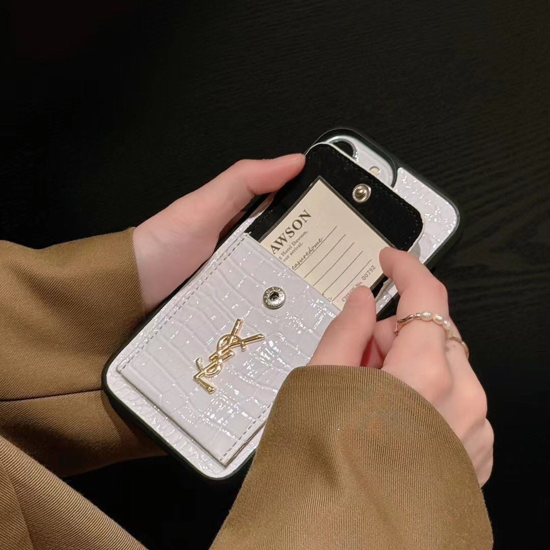 Y Crocodile Leather Wallet iPhone Case – Luxury Card Holder Protective Cover