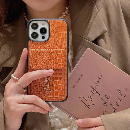 Y Crocodile Leather Wallet iPhone Case – Luxury Card Holder Protective Cover
