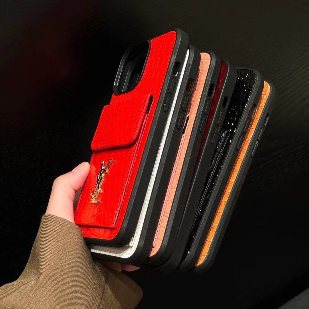 Y Crocodile Leather Wallet iPhone Case – Luxury Card Holder Protective Cover