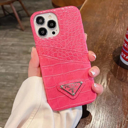 P Crocodile Leather iPhone Case – Luxury Embossed Protective Cover