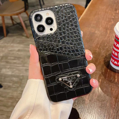 P Crocodile Leather iPhone Case – Luxury Embossed Protective Cover