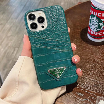 P Crocodile Leather iPhone Case – Luxury Embossed Protective Cover