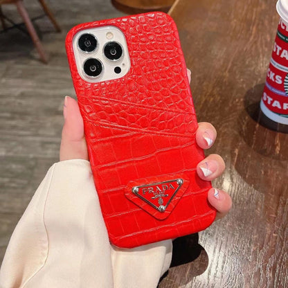 P Crocodile Leather iPhone Case – Luxury Embossed Protective Cover