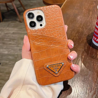 P Crocodile Leather iPhone Case – Luxury Embossed Protective Cover