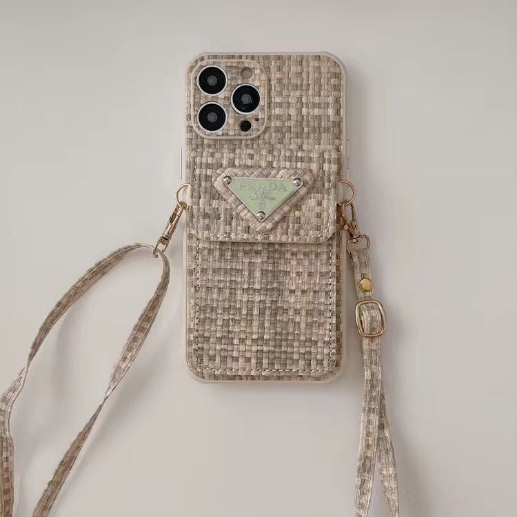P Tweed Crossbody Wallet iPhone Case – Luxury Card Holder Strap Cover