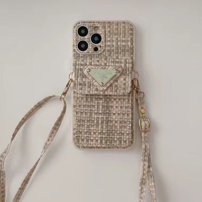 P Tweed Crossbody Wallet iPhone Case – Luxury Card Holder Strap Cover