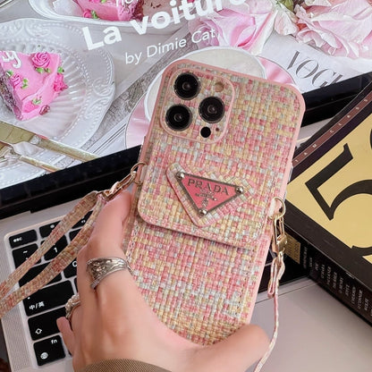 P Tweed Crossbody Wallet iPhone Case – Luxury Card Holder Strap Cover