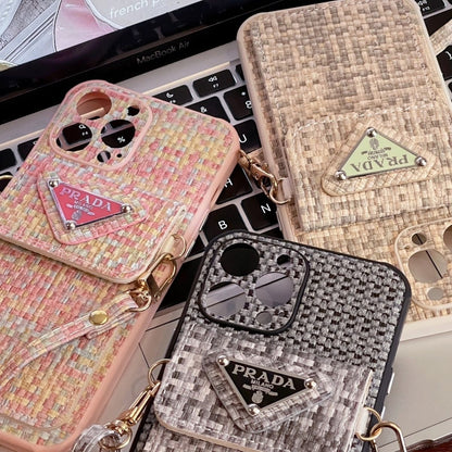 P Tweed Crossbody Wallet iPhone Case – Luxury Card Holder Strap Cover