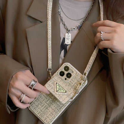 P Tweed Crossbody Wallet iPhone Case – Luxury Card Holder Strap Cover