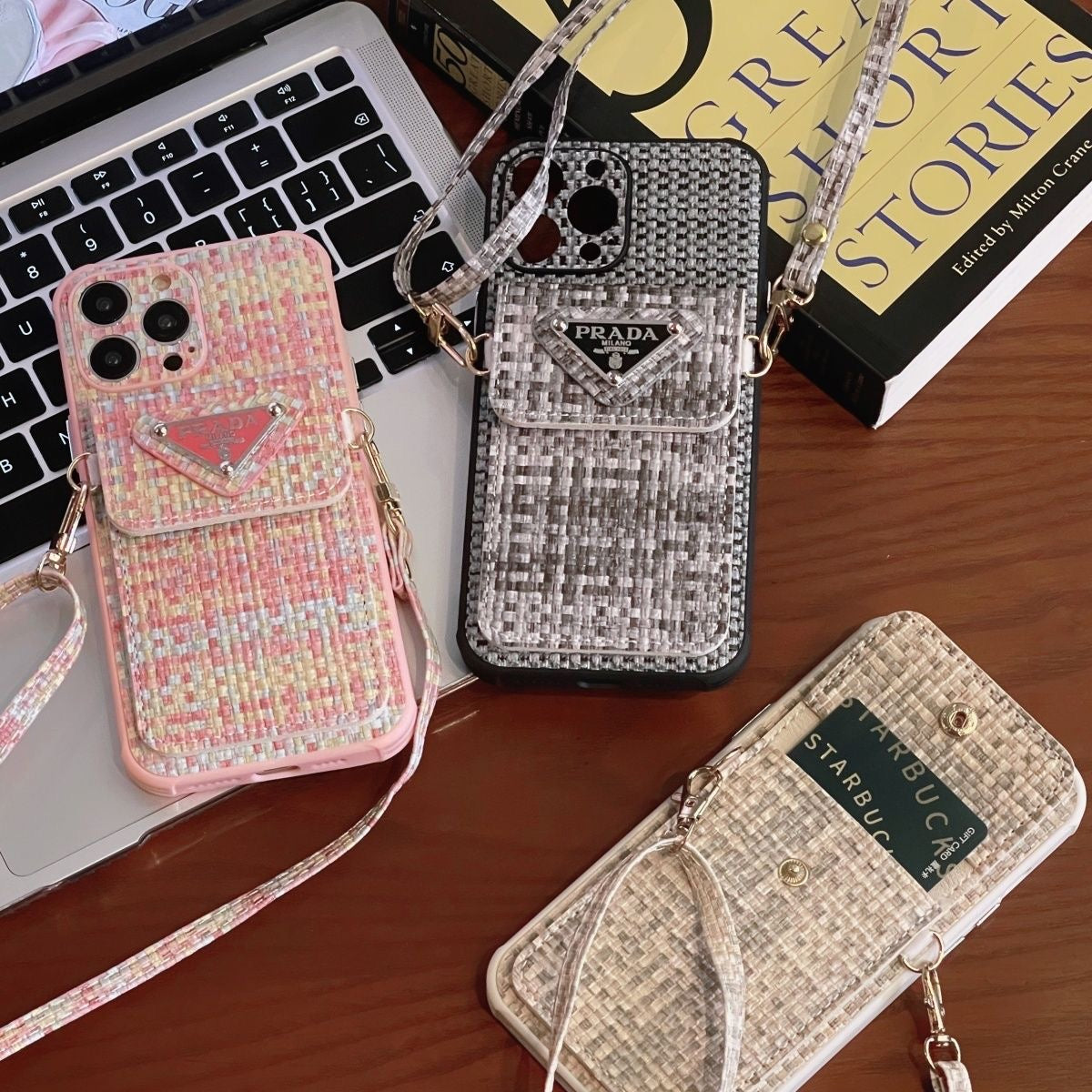 P Tweed Crossbody Wallet iPhone Case – Luxury Card Holder Strap Cover