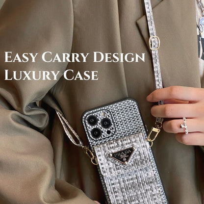 P Tweed Crossbody Wallet iPhone Case – Luxury Card Holder Strap Cover