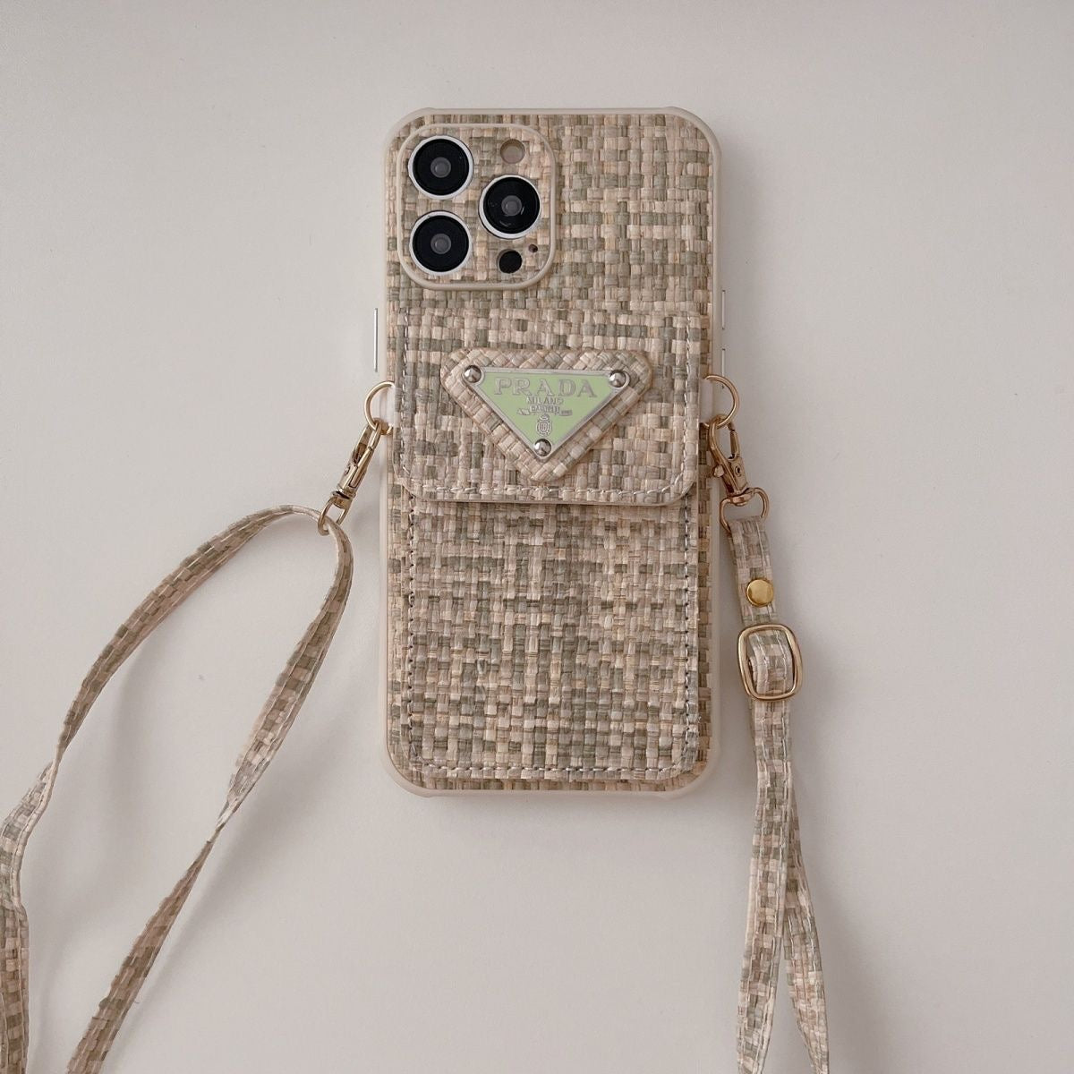 P Tweed Crossbody Wallet iPhone Case – Luxury Card Holder Strap Cover