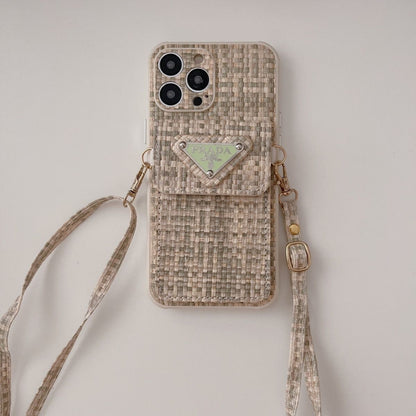 P Tweed Crossbody Wallet iPhone Case – Luxury Card Holder Strap Cover
