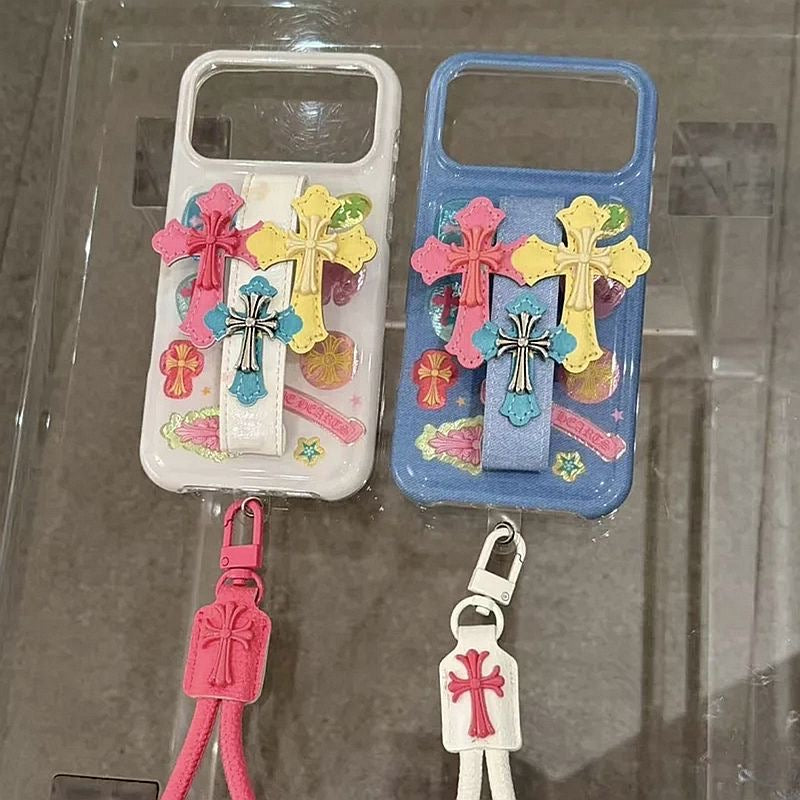 C Cross Grip Strap Luxury iPhone Case – Colorful Cross Stand Protective Cover