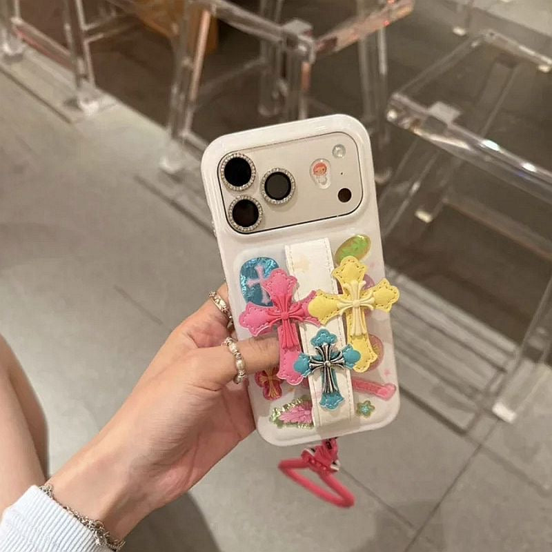 C Cross Grip Strap Luxury iPhone Case – Colorful Cross Stand Protective Cover