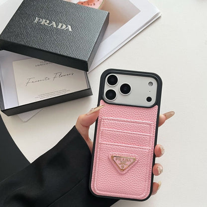 P Pebbled Leather Card Slot Luxury iPhone Case – Slim Wallet Protective Cover