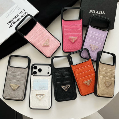 P Pebbled Leather Card Slot Luxury iPhone Case – Slim Wallet Protective Cover
