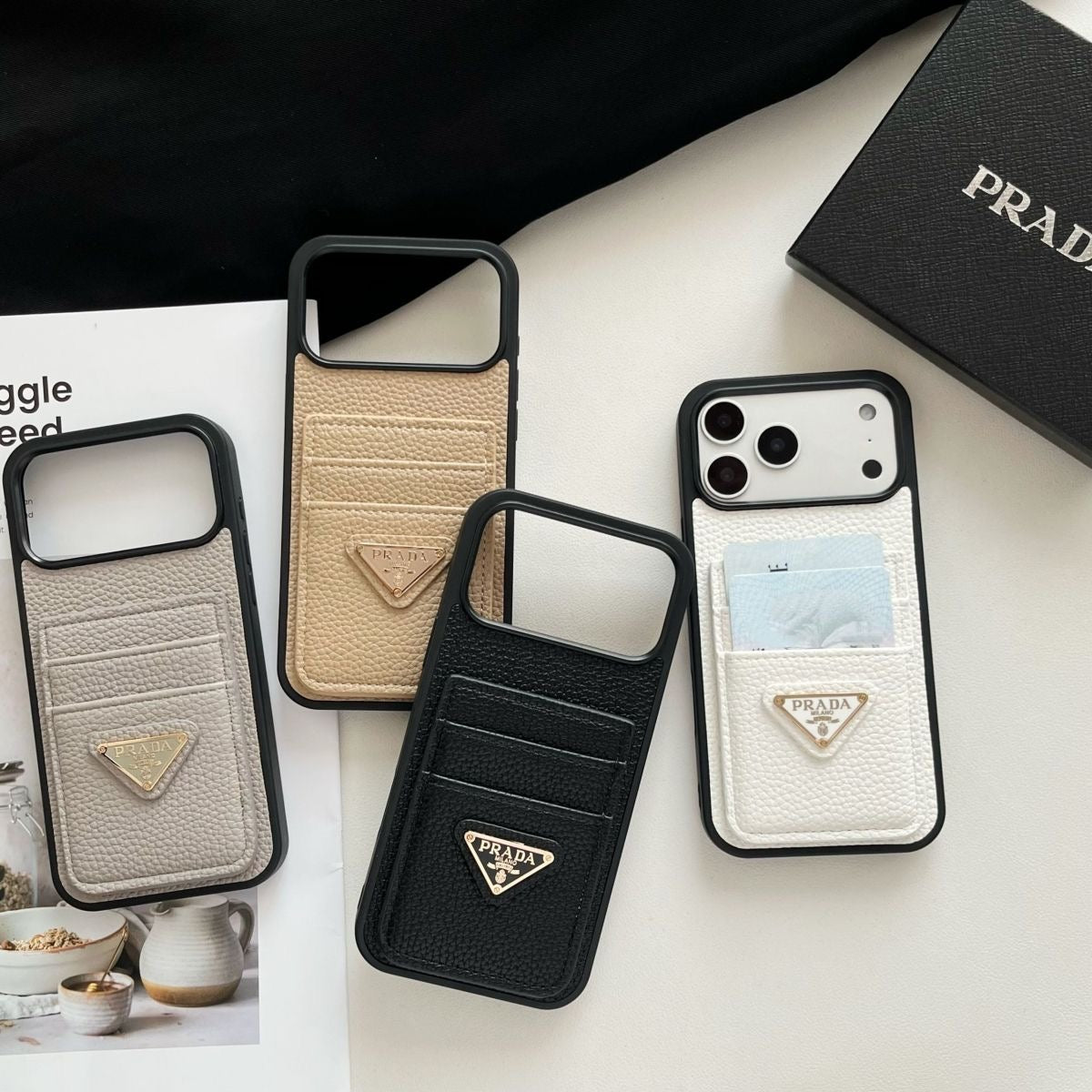 P Pebbled Leather Card Slot Luxury iPhone Case – Slim Wallet Protective Cover