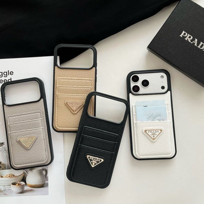 P Pebbled Leather Card Slot Luxury iPhone Case – Slim Wallet Protective Cover