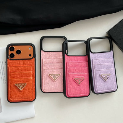 P Pebbled Leather Card Slot Luxury iPhone Case – Slim Wallet Protective Cover