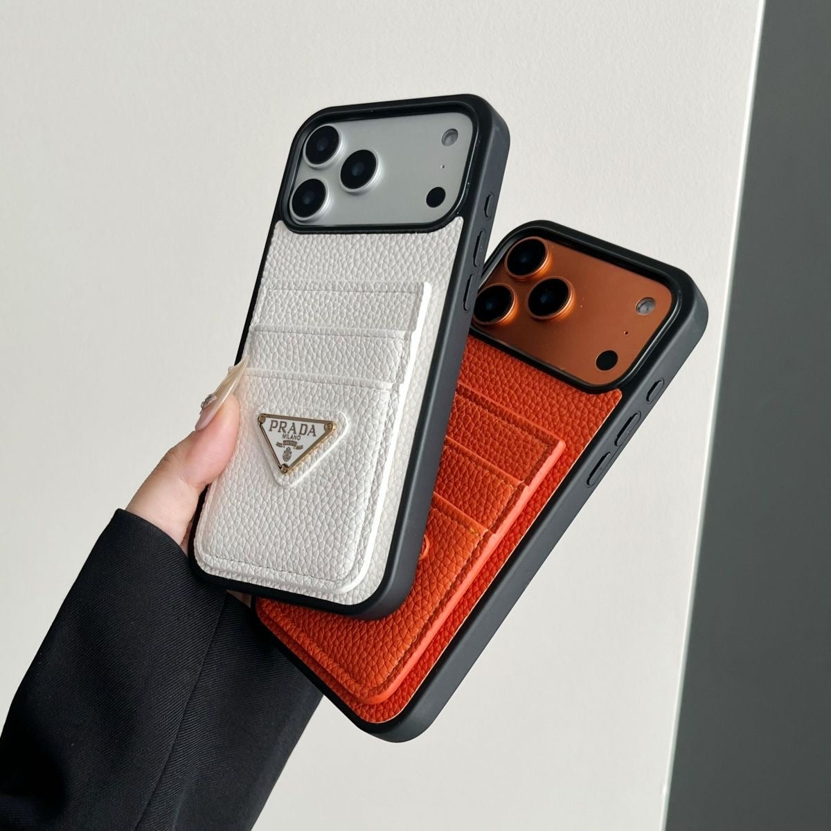 P Pebbled Leather Card Slot Luxury iPhone Case – Slim Wallet Protective Cover