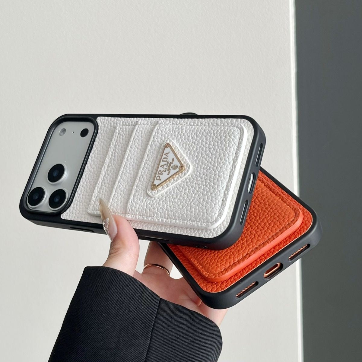 P Pebbled Leather Card Slot Luxury iPhone Case – Slim Wallet Protective Cover
