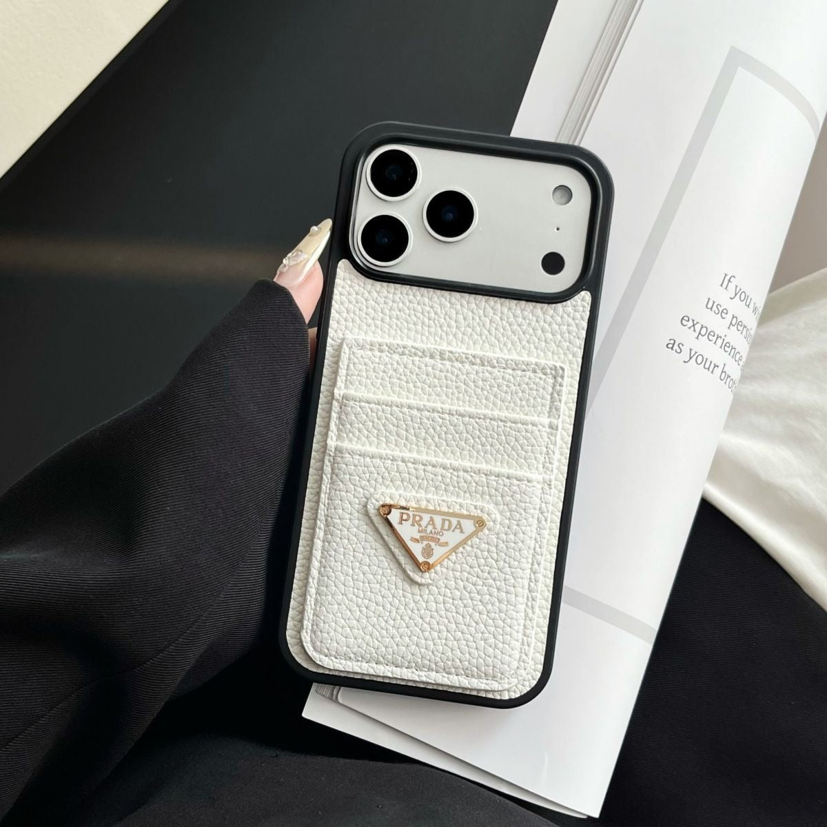 P Pebbled Leather Card Slot Luxury iPhone Case – Slim Wallet Protective Cover