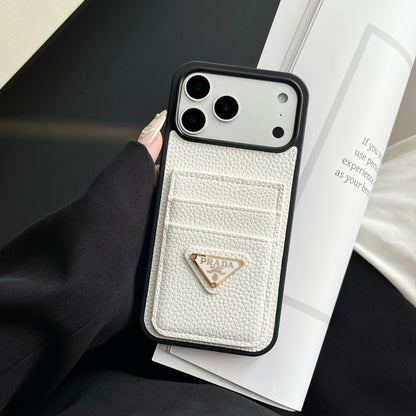P Pebbled Leather Card Slot Luxury iPhone Case – Slim Wallet Protective Cover