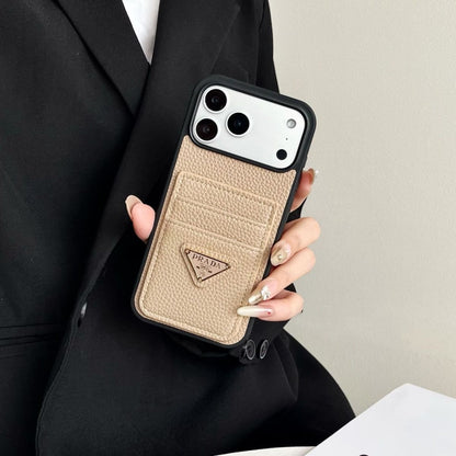 P Pebbled Leather Card Slot Luxury iPhone Case – Slim Wallet Protective Cover