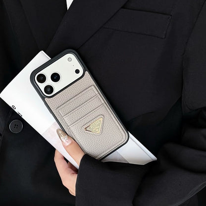 P Pebbled Leather Card Slot Luxury iPhone Case – Slim Wallet Protective Cover