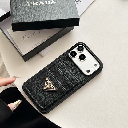 P Pebbled Leather Card Slot Luxury iPhone Case – Slim Wallet Protective Cover