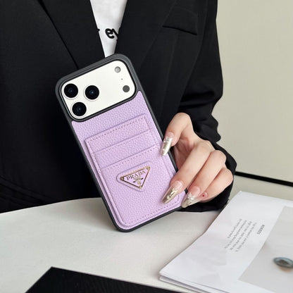 P Pebbled Leather Card Slot Luxury iPhone Case – Slim Wallet Protective Cover